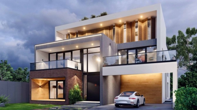 Architectural 3D Visualization showing interior and exterior details